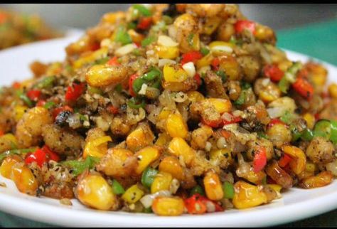 This Crispy delicious dish can be served as starter or snack and it's super easy to make. Corn Chat Recipes Indian, Crispy Corn Recipes Indian, Evng Snacks Recipe Indian, Continental Starters Veg, Restaurant Starters, Pasta Salad Simple, Sev Recipe Indian Snacks, Crispy Corn Recipe, Healthy Veg Recipes