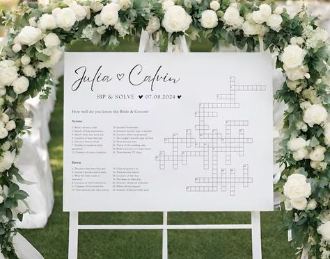 CustardPrintables - Etsy Thailand Sip And Solve Wedding, Sip And Solve, Wedding Crossword Puzzle, Puzzle Wedding, Wedding Puzzle, Wedding Game, Puzzle Template, Romantic Outdoor Wedding, Personalized Puzzles