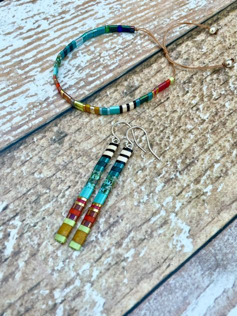 Tila Bead Earrings, Adjustable Friendship Bracelet, Native Earrings, Diy Jewellery Designs, High Point Nc, Tila Beads, Beads Bracelet Design, Square Tile, Beaded Bracelet Patterns