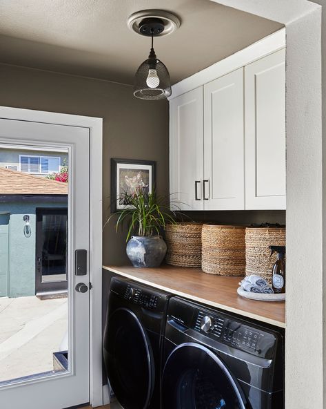 Brown Laundry Room, Light Brown Paint, Laundry Room Paint Color, Laundry Room Paint, Brown Paint Colors, Spiced Chai, Shot Of Espresso, Reclaimed Wood Beams, Laundry Room Doors