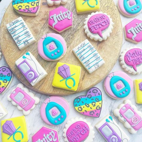 Y2k Cookies Decorated, Y2k Cookies, 90s Cookies, Y2k Food, Rollerskating Party, Lisa Frank Birthday Party, Charleston Bachelorette, 90s Theme Party, Themed Treats