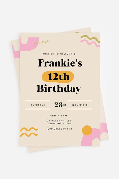 12 Birthday Invitations, 13 Birthday Invitation Ideas, Invitation Card Design Birthday, Birthday 13, Bday Party Invitations, 13th Birthday Invitations, Disco Birthday, Invitation Card Party, Preppy Theme