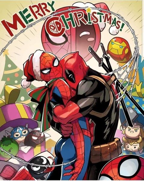 Deadpool And Spiderman Comics, Christmas Deadpool, Spiderman And Deadpool, Spideypool Comic, Deadpool Christmas, Comic Christmas, Deadpool Y Spiderman, Marvel Christmas, Spiderman Christmas