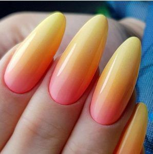 Pink Yellow Nails Ombre, Pink Orange Yellow Ombre Nails, Ombre Bright Nails, Sunrise Ombre Nails, Yellow And Pink Ombre Nails, Yellow Orange Ombre Nails, Spring Ombre Nail Ideas, Nails Ombre Yellow, Orange Pink Ombre Nails