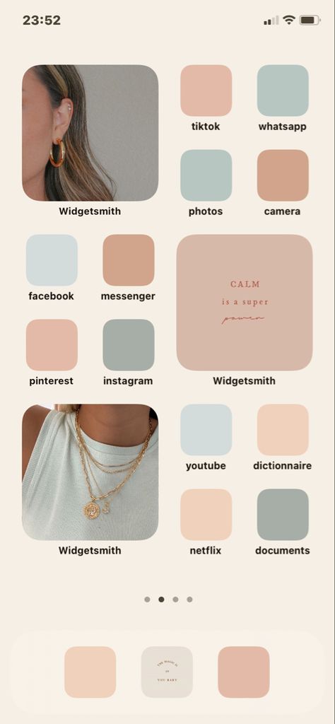 Pastel Homescreen Ideas, Pastel Iphone Layout, Pastel Home Screen Ideas, Pastel Iphone Aesthetic, Neutral Phone Aesthetic, Autumn Iphone Layout, Pastel Phone Theme, Neutral Homescreen, Homescreen Inspo Aesthetic