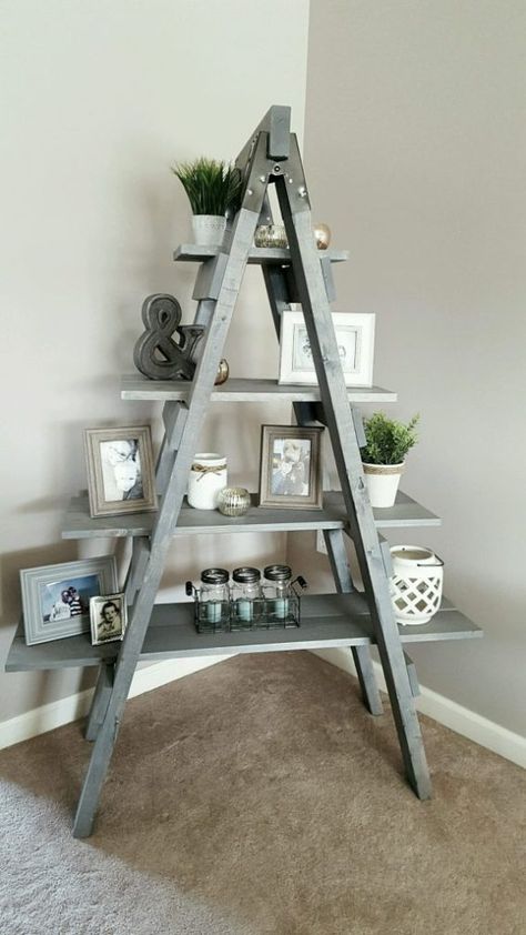 First ever build! - Shanty 2 Chic Wall Table Diy, Ladder Shelf Decor, Wooden Ladder Shelf, Wood Table Diy, Diy Ladder, Diy Dining, Wooden Ladder, A Ladder, Ladder Shelf