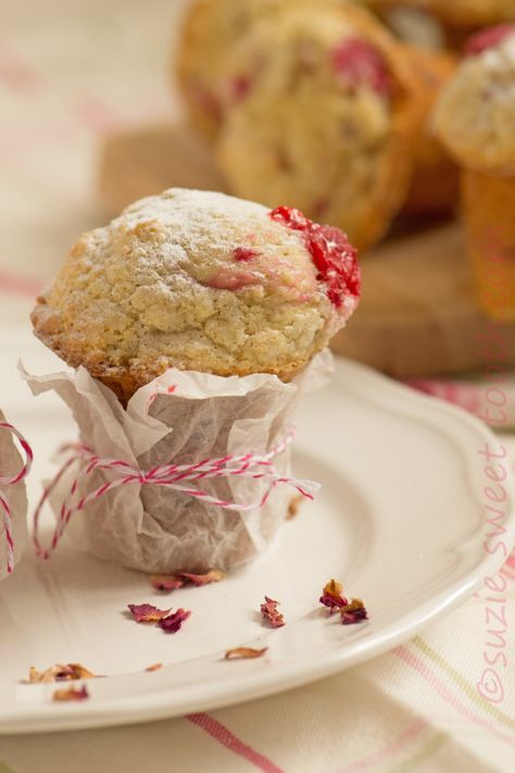 Raspberry and Rose Muffins Rose Muffins, Rose Flavored, Out To Eat, Sipping Coffee, Breakfast Drink, Holiday Breakfast, Breakfast Menu, Breakfast Tea, Turkish Delight