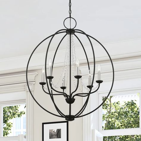 Gracie Oaks Ledjon 6 - Light Dimmable Globe Chandelier | Wayfair Bubble Chandelier Dining Room, Black Orb Chandelier, Modern Farmhouse Lighting Dining Room, Globe Chandelier Dining Room, Large Chandelier High Ceilings, Orb Chandelier, Living Room Light Fixtures, Dining Chandelier, Bubble Chandelier