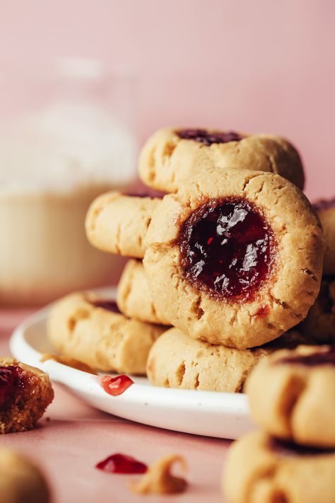 Jelly Thumbprint Cookies, Fried Neckbones, Gluten Free Thumbprint Cookies, Peanut Butter Jelly Cookies, Peanut Butter Thumbprint Cookies, Allergy Recipes, Gf Cookies, Dessert Treats, Jelly Cookies