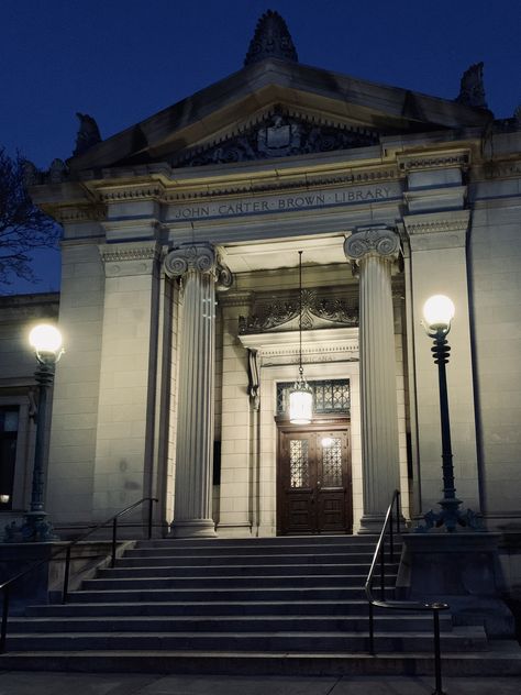 Dusk shot of John Carter Brown Library on the Main Green Brown University Library, Brown Library, University Photos, Brown University, University Library, Call Of Cthulhu, Academic Success, Cthulhu, Lamp Post