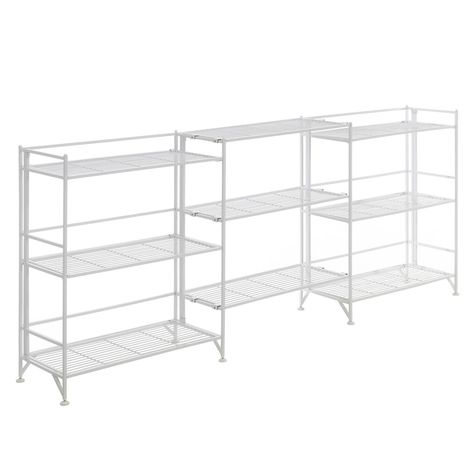 Introducing the FlexiSpace 3-Tier Wide Foldable Metal Shelves with Set of 3 Extension Shelves by Breighton Home, the ultimate solution for effortlessly adding new storage space to any room. This versatile 5-piece shelving set is designed for easy assembly without the need for tools. When not in use, simply uninstall the shelf attachments and 3-tier shelving units, and conveniently store them due to their slim and space-saving design. Crafted from durable powder-coated metal, these shelves ensure Wooden Storage Shelves, Decorative Bookshelves, Cube Storage Shelves, Decorative Shelving, Bookcase Organization, Cube Bookcase, Furniture Bookshelves, Modular Shelving, Shelving Units