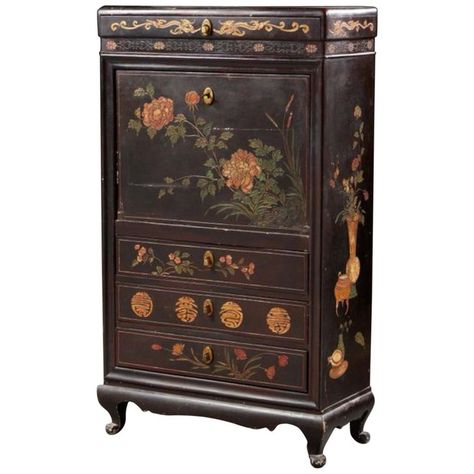 Spooky Furniture, Cottagecore Furniture, Distress Painting, Chrysanthemums Flower, Cottagecore Room Ideas, Paint Dresser Diy, Painted Secretary, Flower Furniture, Decorated Furniture