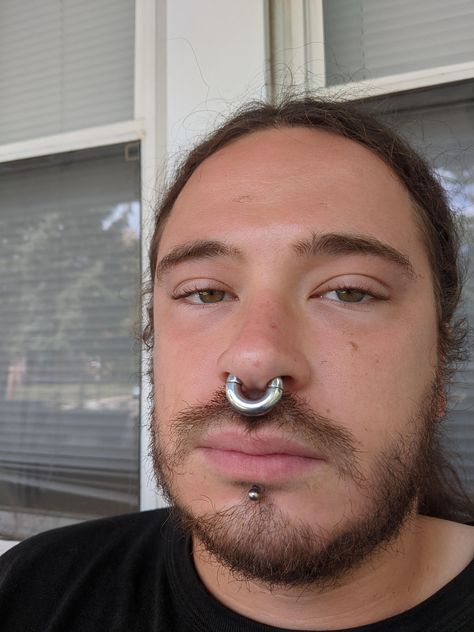 2g septum 8g labret. Septum is probably nearing the end of it's stretching journey labret is just beginning.- ThorGift.com - If you like it please buy some from ThorGift.com 2g Septum, Stretching, Septum Ring, The End, Nose Ring