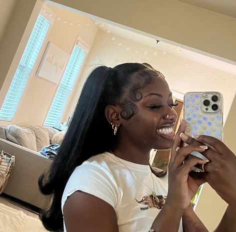 Simple Hairstyles With Weave, 2 Buns With Bangs, One Big Braid, Flat Iron Styles, Quickweaves Hairstyles, Swirl Edges, Side Shaved Hair, Styles For Straight Hair, Side Shaved