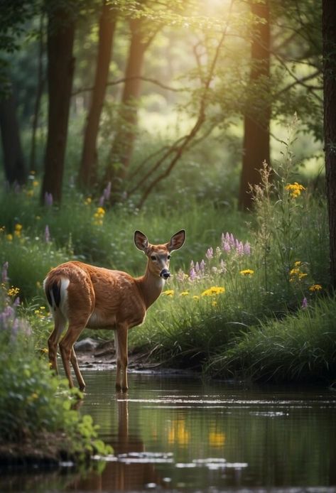 A majestic deer stands amidst tall trees in a tranquil forest setting, dappled sunlight filtering through the foliage. Sleeve Tattoo Ideas For Women, Tattoos For Ladies, Wildlife Tattoo, Majestic Deer, Deer Photography, Dappled Sunlight, Powerful Symbols, 2024 Inspiration, Deer Forest