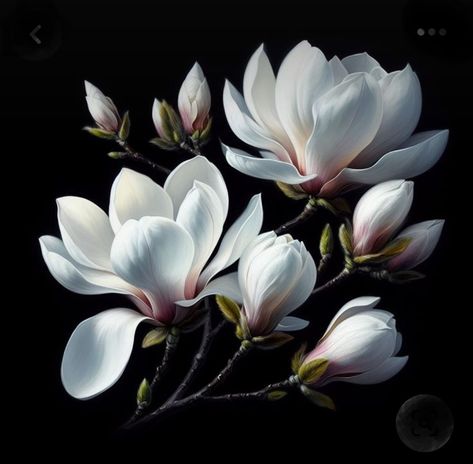 Lighting Drawing, Black Background White Flowers, Japanese Magnolia, Magnolia Tattoo, Magnolia Grandiflora, Acrylic Painting Flowers, Flower Branch, Background White, Sculpture Painting