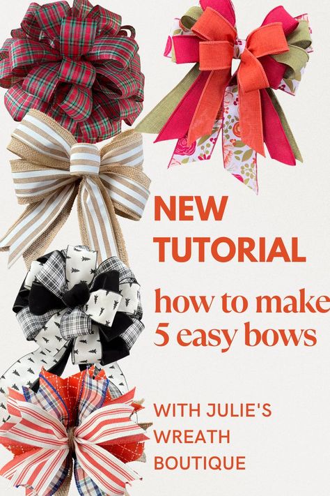 Different Bows For Wreaths, Double Ribbon Wreath Bow, Holiday Bows Diy How To Make, Make A Wreath Bow Wired Ribbon, Making Bow For Wreath, Easy Diy Bows For Wreaths Step By Step, Easy Bow For Wreaths, Dyi Bows Ideas, How To Make Bows With Multiple Ribbons