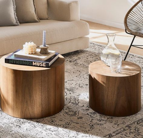 Coffee Table Nesting, Office Furniture Decor, Round Wood Side Table, Nesting End Tables, Side Table Decor, Round Wood Coffee Table, Mid Century Coffee Table, Nesting Coffee Tables, End Table Sets