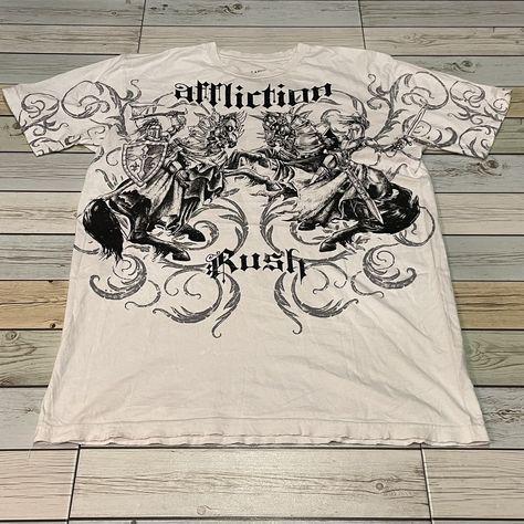 Ed Hardy Rare Affliction Signature Series Tee Y2K Style | Grailed Affliction Sweater, 2000s Skater, White Affliction Shirt, Y2k Emo Aesthetic, Affliction Shirts 2000s, Vintage Affliction, Grunge Affliction, Skater Fits, Skater Tee