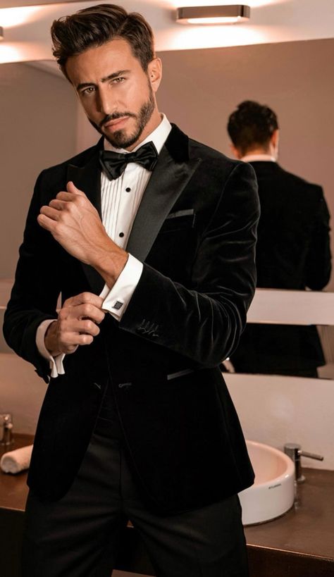 Wedding Suits Men Black, Black Velvet Suit, Groom Dress Men, Black Suit Men, Mens Photoshoot Poses, Wedding Outfit Men, Men Photography, Mens Formal Wear, Dapper Men