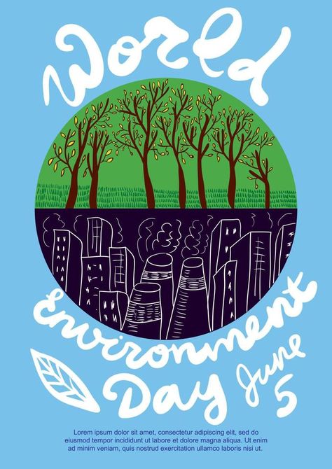 World Environment Day poster with planet illustration. Industrial and nature synthesis. World Environment Day and June 5 lettering. Vector Day And June, World Environment Day Poster, Environment Day Poster, World Environment Day Posters, Planet Illustration, World Environment Day, Environment Day, Picture Quotes, Aesthetic Pictures