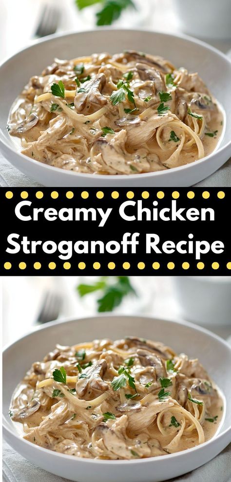 This comforting creamy chicken stroganoff is made with simple ingredients like chicken, mushrooms, and a creamy sauce. It's a quick and wholesome dish that brings warmth to your dinner routine. Creamy Chicken Stroganoff, Chicken Stroganoff Recipe, Chicken Mushrooms, Chicken Stroganoff, Sour Cream Chicken, Top Chicken Recipes, Sour Cream Sauce, Stroganoff Recipe, Sauteed Chicken