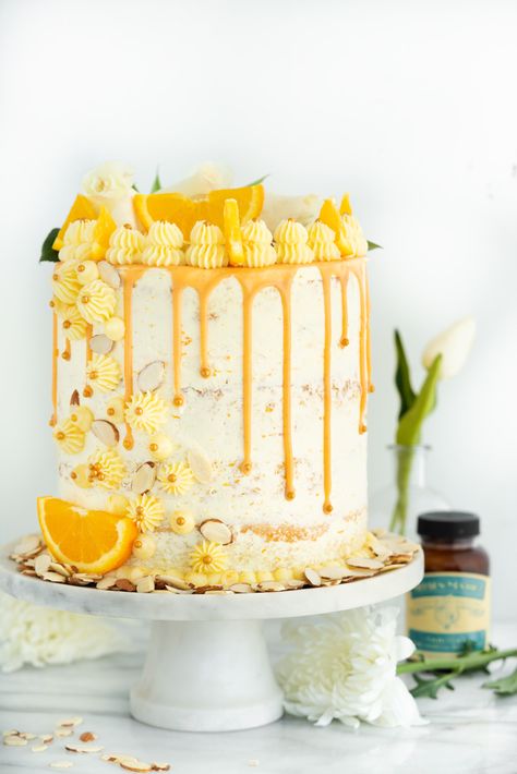 Vanilla Orange Almond Cake Recipe - The Sugar Coated Cottage Vanilla orange and almond soaked Soaked Cake, Orange Almond Cake, Almond Buttercream, Orange And Almond Cake, Almond Cake Recipe, Moms Birthday, Vanilla Cake Recipe, Almond Cake, Orange Cake