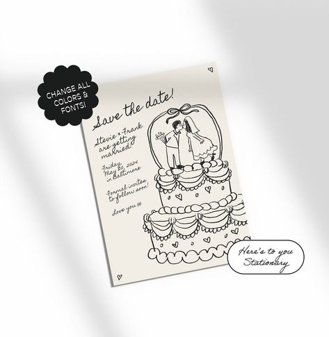 Save the Date Template, Hand Drawn, Scribble Illustrations, People Drawing, Handwritten Fonts, Whimsical, Retro Cake, Cute Couple 80 - Etsy Drawing Whimsical, Cute People, Scribble Drawing, People Drawing, Quirky Wedding, Save The Date Template, Lgbtq Wedding, Wedding Topper, Save The Date Templates