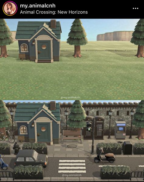 Acnh Villagers Homes City, Acnh Villager Home Exterior, Acnh Hhp Exterior City, Acnh Citycore Villager Houses, Acnh City House, Animal Crossing Happy Home Paradise Exterior, Acnh House Exterior Ideas City, Hhp Exterior Ideas, Acnh Happy Home Paradise Ideas Exterior