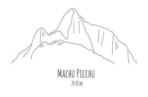 Pichu Tattoo, Peru Mountains, Machu Pichu Peru, Peru Tattoo, Moutain Tattoos, Mountain Line Art, Peru Art, Travel Doodles, Inca Trail