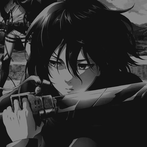 Mikasa Astethic, Mikasa Ackerman Black And White, Mikasa Profile Pic, Aot Profile Pic, Mikasa Pfp Manga, Mikasa Black And White, Gothic Mikasa, Mikasa Ackerman Manga Icon, Mikasa Manga Icons