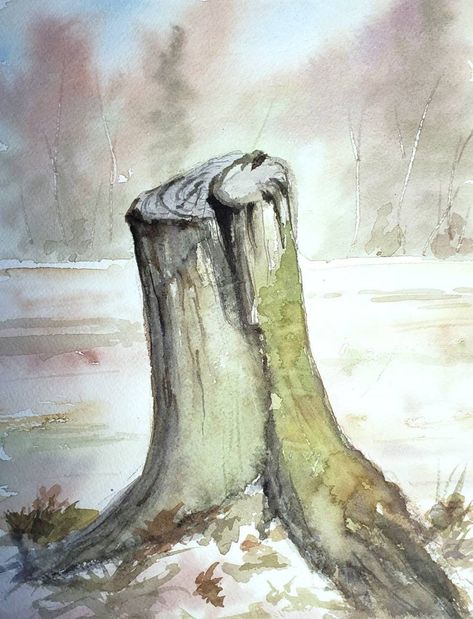 Tree Stump Painting, Inspirational Paintings, Tree Logs, Art Tutor, Tree Stumps, Water Colours, Watercolor Tree, Forest Painting, Tree Trunks