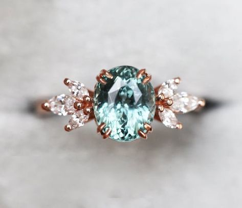 Gemstone Diamond Ring, Green Sapphire Ring, Cute Engagement Rings, Future Engagement Rings, Dream Engagement Rings, Sapphire Engagement Ring, Sapphire Diamond Ring, Green Sapphire, Pretty Rings