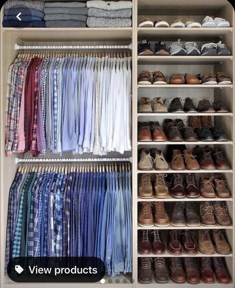 Tshirt Storage Ideas, Tshirt Storage, Small Wardrobe Storage Ideas, Mens Closet Organization, Small Closet Storage, Cheap Closet, Small Closet Organization Bedroom, Organizing Walk In Closet, Hanging Shoe Storage