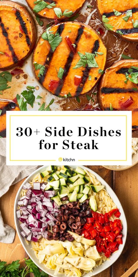 Best Side Dishes For Steak, Sides For Steak, Side Dishes For Steak, Grilled Steak Dinner, Steak Dinner Sides, Healthy Steak, Steak Sides, Steak Side Dishes, Pasta Sides