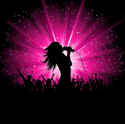 Female Singers Aesthetic, Audience Illustration, Singer Silhouette, Singer Performing, Music Notes Background, 2000s Wallpaper, Silhouette Family, Grunge Party, Six Girl