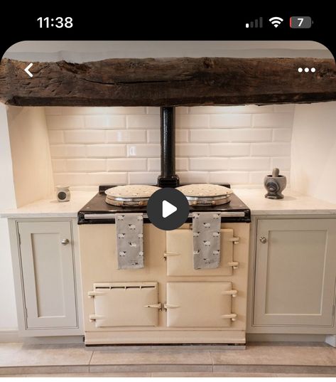 Kitchen With Rayburn, Cottage Kitchen Splashback, Aga Cooker Modern Kitchen, Aga In Modern Kitchen, Farmhouse Kitchen Splashback Ideas, Aga Cottage Kitchen, Cottage Splashback Ideas, Modern Aga Kitchen, Rayburn Kitchen Ideas