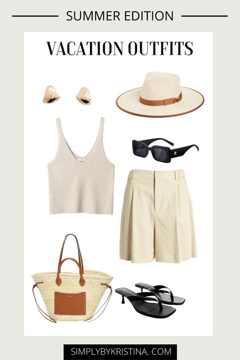 A Minimalistic and Stylish Summer Vacation Capsule Wardrobe  - SimplyByKristina Minimalist Summer Fashion, Summer Vacation Capsule, Beach Capsule Wardrobe, Beach Capsule, Summer Travel Capsule Wardrobe, Casual Minimalist Outfit, Minimalist Summer Wardrobe, Minimalist Summer Outfit, Minimalist Outfit Summer