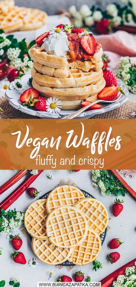 Vegan Waffles - fluffy and crispy Vegan Belgian Waffle Recipe, Waffle Recipe Healthy, Waffles Breakfast, Belgian Waffles Recipe, Cheese Waffles, Vegan Waffles, Vegan Nutella, Waffles Recipe, Chocolate Waffles