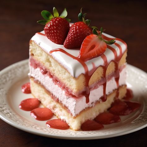 The combination of the strawberry cake, the fresh strawberries, and the delectable icing creates a harmonious blend of flavors and textures. Cute Things To Bake, Strawberry Cake With Whipped Cream, Strawberry Gateau, Vanilla Cake With Strawberries, Mini Strawberry Cake, Strawberry Jam Cake, Strawberry Shortcake Kabobs, Strawberry Shortcake Dessert, Strawberry Food