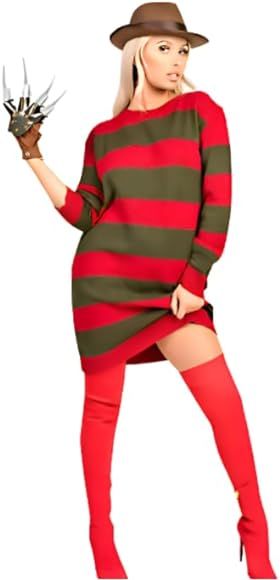 STAR FASHION Ladies Horror Freddy Krueger Style Halloween Red Green Stripe Knitted Jumper Dress Top 12-14 : Amazon.co.uk: Fashion Freddy Krueger Costume Women, Freddy Krueger Costume, Halloween Jumper, Fancy Dress Halloween, Halloween Party Costume, Knitted Jumper Dress, Jumper Style, Striped Knit Dress, Halloween Fancy Dress