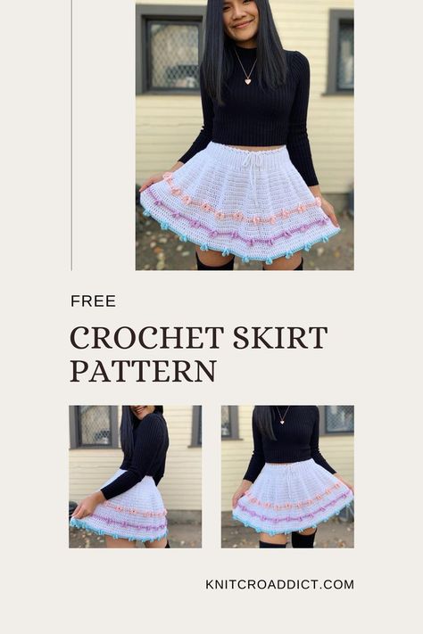 Crochet Flowy Skirt Pattern Free, Crochet Skirt With Pockets, Crochet Skater Skirt Pattern Free, Crochet Skater Skirt, Aline Skirt Pattern, Flowy Skirt Pattern, Crochet Skirt Pattern Free, Easy Crochet Skirt, Skater Skirt Pattern