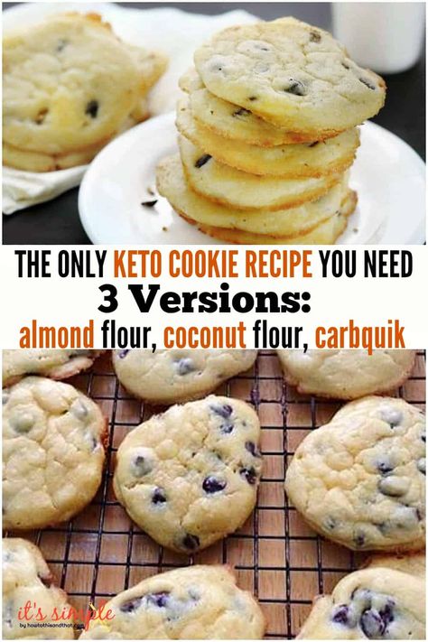 Carbquik Recipes, Low Carb Chocolate Chip Cookies, Tasty Cookies, Keto Cookie Recipes, Low Carb Low Fat Recipes, Keto Chocolate Chip Cookies, Keto Chocolate Chips, Keto Sweets, Low Carb Cookies