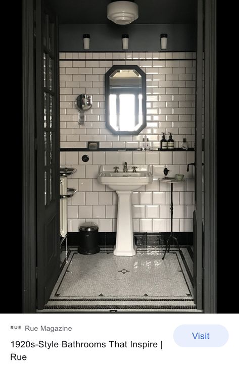 Historic Bathroom, Australian Farmhouse, 1920s Bathroom, White Bathrooms, Black And White Tile, Art Deco Bathroom, Victorian Bathroom, Deco Bathroom, Bad Inspiration