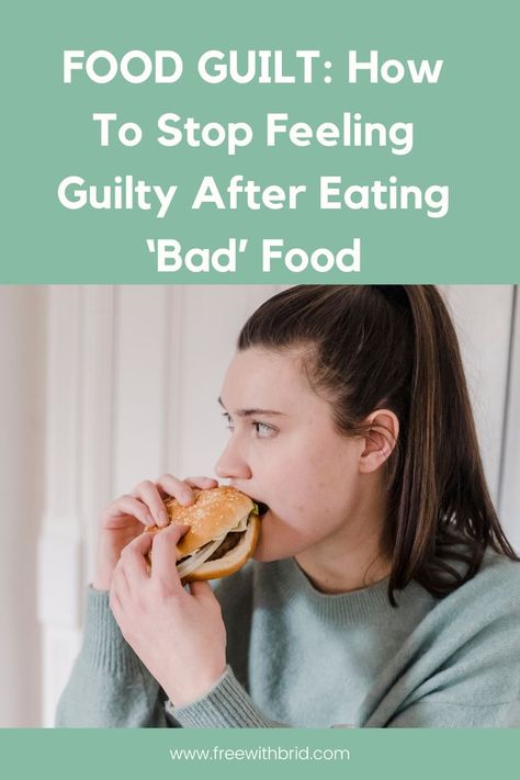 Are you plagued by food guilt and don’t know how to get rid of it? Do you struggle with feeling ok after eating ‘bad’ or ‘unhealthy’ food? Rest assured that it’s a common issue I see in most of my clients. Even more, rest assured that you won’t feel this way forever. I’ve seen women who’ve struggled for decades with food guilt to feel completely free with food choices. In this post, I’ll walk through how to begin feeling less food guilt. Feeling Guilty After Eating, Stop Feeling Guilty, Food Guilt, Stop Feeling, Feeling Guilty, Bad Food, Feeling Hungry, Intuitive Eating, Unhealthy Food