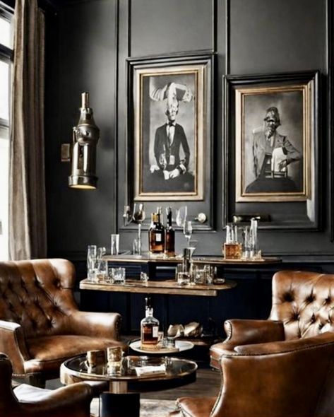 Gentlemen’s Lounge, Gentlemen’s Club Decor, Speakeasy Decor Bar Interior Design, Coastal Speakeasy, Modern Speakeasy Design, Moody Home Bar Lounge, Bar In Sitting Room, Gentlemans Club Interior Design, Speak Easy Office