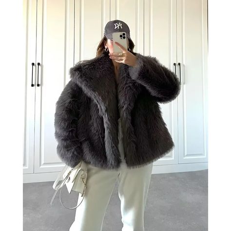 Luxury Fluffy Fur Coat Women Cardigan Winter Warm Faux Fur Jacket Cropped Jackets Women's Clothing Short Faux Fur Coat, Fur Collar Jacket, Plush Coat, Elegant Coats, Women Overcoat, Fur Coats Women, Collar Jacket, Short Coat, Faux Fur Jacket