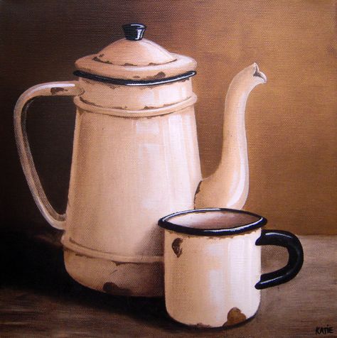 Katie Grobler - Jug (300 x 300) Poster To Print, Art Walk, Coffee Pots, Realistic Paintings, Painting Still Life, Still Life Art, Coffee Art, Kitchen Art, Still Life Painting