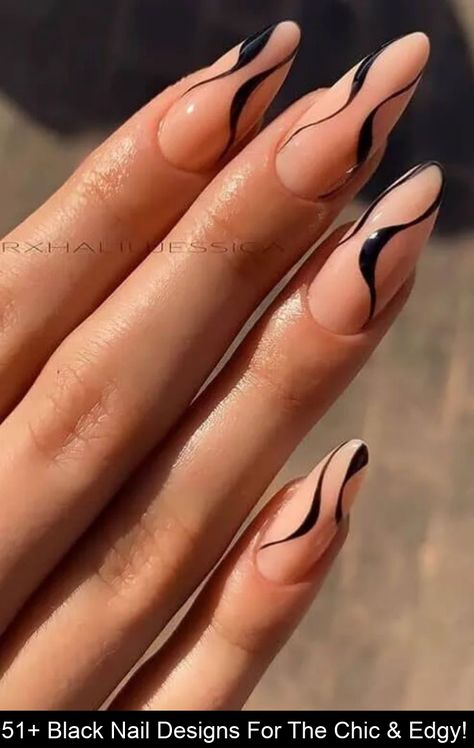 Looking for some inspiration for your next manicure? Check out our collection of 51+ black nail designs! From classic black and white stripes to bold graphic designs, there's something for everyone... #minimalistnaildesignideas Nails With Black Swirls, Minimalist Nail Design, Black Toe Nails, Nails With Black, Black Nails With Glitter, Elegant Nail Art, Black Nail Art, Black Nail Designs, Nails Only