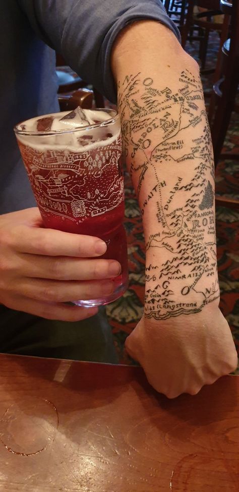 Hobbit Map Tattoo, Map Of Middle Earth Tattoo, Lord Of The Ring Tattoos, Lotr Hobbit Tattoo, Fantasy Map Tattoo, Lord Of The Rings Ring Tattoo, Lord Of The Ring Tattoo Ideas, The Lord Of The Rings Tattoo Ideas, Minimalist Lord Of The Rings Tattoo